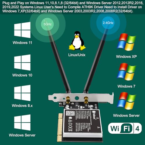 FebSmart Wireless N Dual Band 600Mbps (2.4GHz 300Mbps or 5GHz 300Mbps) PCI WiFi Adapter for Windows 11, 10, 8.x, 7, XP (32/64bit) and Windows Server Desktop PCs, PCI Interface WiFi Card (PCI-N600) - Image 4