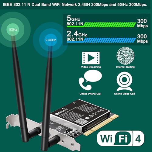 FebSmart Wireless N Dual Band 600Mbps (2.4GHz 300Mbps or 5GHz 300Mbps) PCI WiFi Adapter for Windows 11, 10, 8.x, 7, XP (32/64bit) and Windows Server Desktop PCs, PCI Interface WiFi Card (PCI-N600) - Image 3