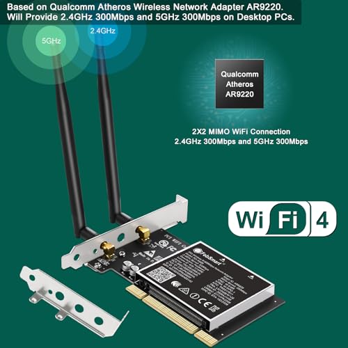 FebSmart Wireless N Dual Band 600Mbps (2.4GHz 300Mbps or 5GHz 300Mbps) PCI WiFi Adapter for Windows 11, 10, 8.x, 7, XP (32/64bit) and Windows Server Desktop PCs, PCI Interface WiFi Card (PCI-N600) - Image 2