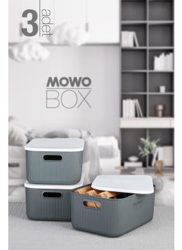 Mowo Home Trove 3 Pieces 13.4 Lt (Grey) Organizer Box with Lid, Decorative Storage Box  - Image 1