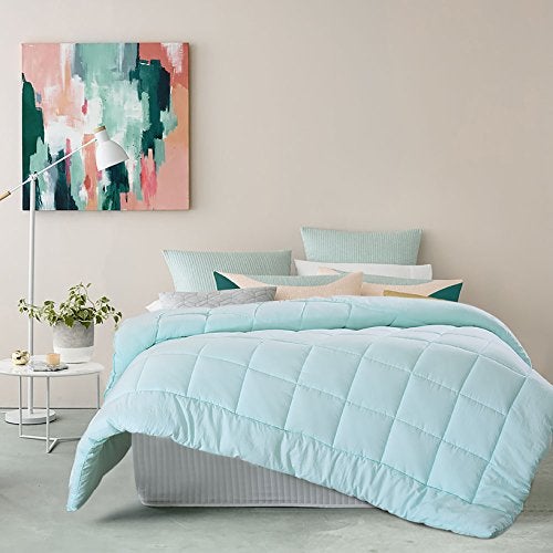 EVOLIVE All Season Pre Washed Soft Microfiber White Goose Down Alternative Comforter with Box Stitching (Mint, Full/Queen) - Image 2