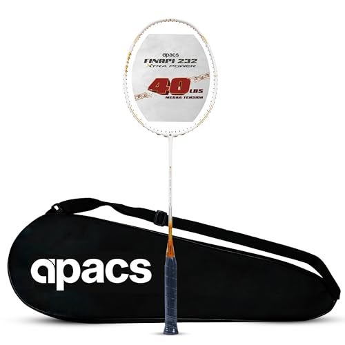 Apacs Finapi 232 Xtra Power (40LBS, 100% Top Grade UHM Japanese Graphite) Extra Strong Professional Unstrung Badminton Racket with Free Full Cover (White Gold) - Image 1