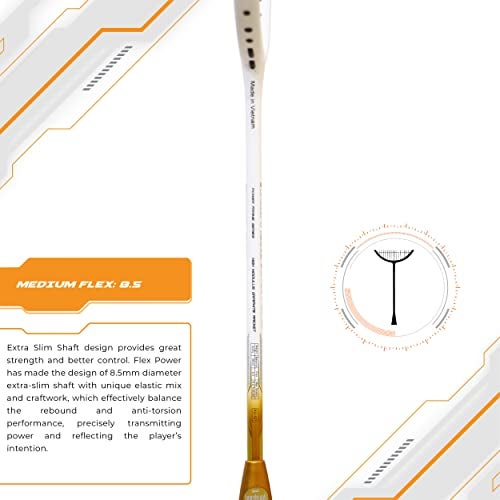 Apacs Finapi 232 Xtra Power (40LBS, 100% Top Grade UHM Japanese Graphite) Extra Strong Professional Unstrung Badminton Racket with Free Full Cover (White Gold) - Image 3