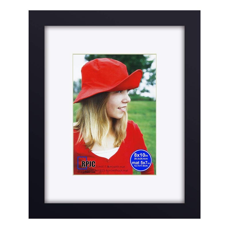 RPJC 8x10 inch Picture Frames Made of Solid Wood and High Definition Glass Display Pictures 5x7 with Mat or 8x10 Without Mat for Wall Mounting Photo Frame Black