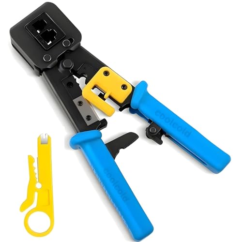 COOLCOLD RJ45 Crimping Tool Kit – Heavy Duty Pass Through Crimper for Cat5, Cat5e, Cat6 Cables – Multifunctional Wire Cutter, Stripper, and Network Cable Tool for Ethernet Connector Installation - Image 1