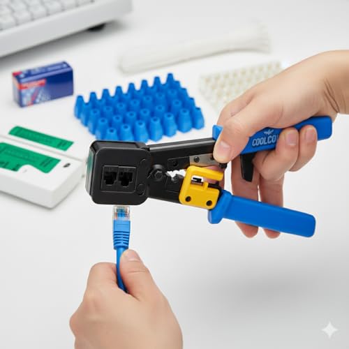 COOLCOLD RJ45 Crimping Tool Kit – Heavy Duty Pass Through Crimper for Cat5, Cat5e, Cat6 Cables – Multifunctional Wire Cutter, Stripper, and Network Cable Tool for Ethernet Connector Installation - Image 3
