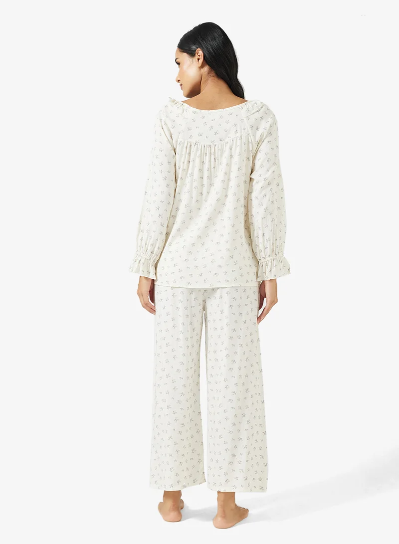 جينجر Floral Print Top & Pyjama Set