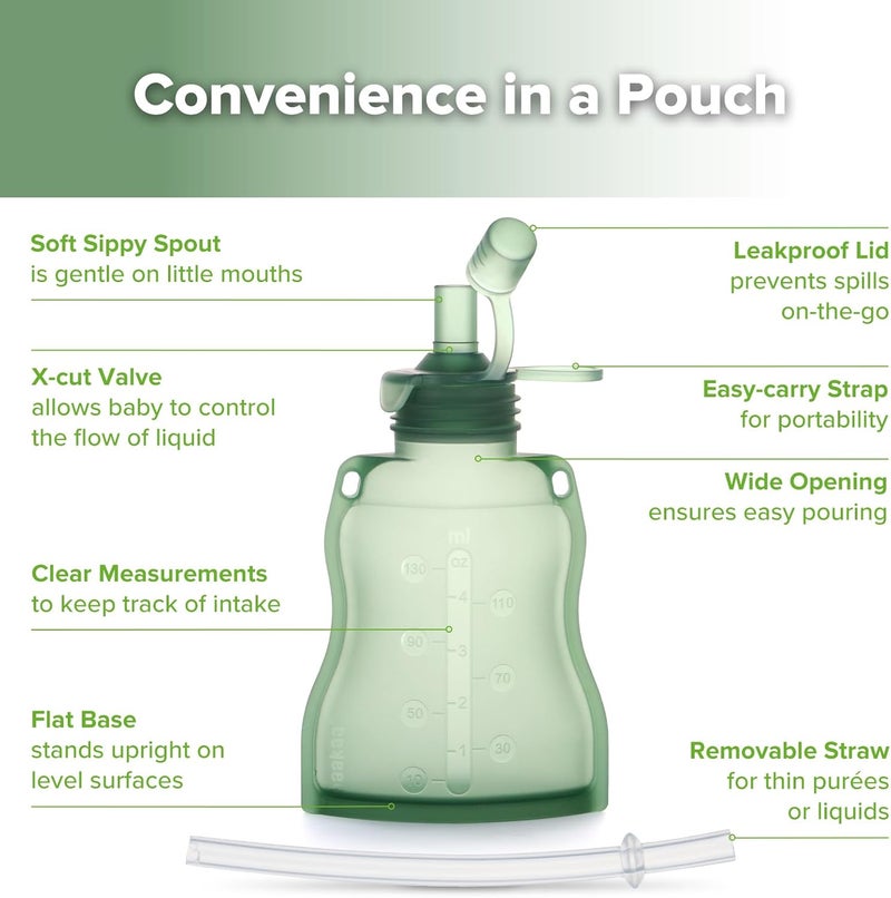 haakaa Yummy Pouch Reusable Baby Food Pouch, 4oz, 2 Pack - Image 4