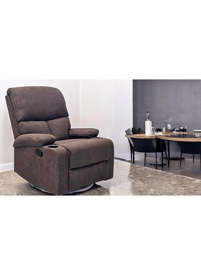 Multi Home Furniture Best Single Recliner 360 Sofa MH-03847 FABRIC Modern Rocker Ergonomic Lounge 360 Degree Swivel With cup-holderSingle Sofa Seat Living Room Chair (BROWN)  - Image 3