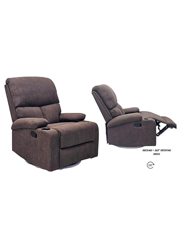 Multi Home Furniture Best Single Recliner 360 Sofa MH-03847 FABRIC Modern Rocker Ergonomic Lounge 360 Degree Swivel With cup-holderSingle Sofa Seat Living Room Chair (BROWN)  - Image 2