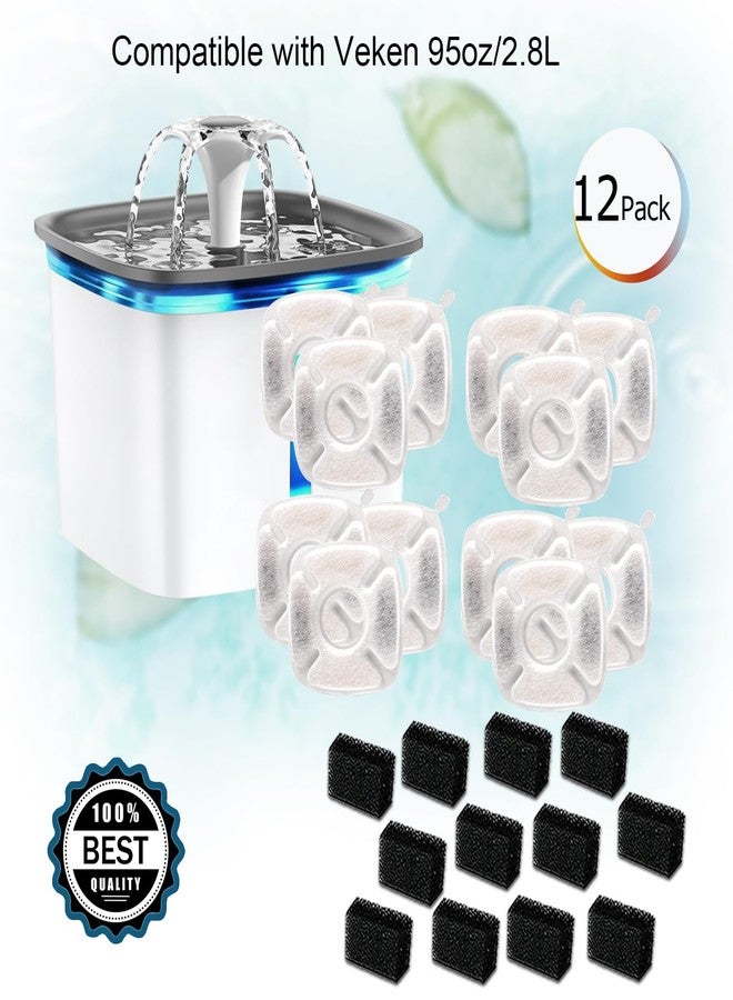 BRENSTEN 24 Count Pet Fountain Filters (12 Carbon + 12 Sponge) for Veken 95oz/2.8L Dog & Cat Water Fountain - Image 2