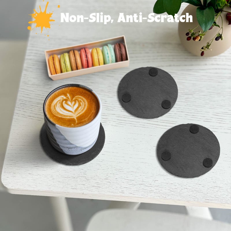 GLCON Black Slate Coasters for Drinks - Set of 6 - Anti-Scratch Drink Coasters with Holder - Natural Stone Coaster Bulk, Unique DIY Crafts - Cup Coaster Set for Home Decor, Bar, Coffee, Table - Image 4