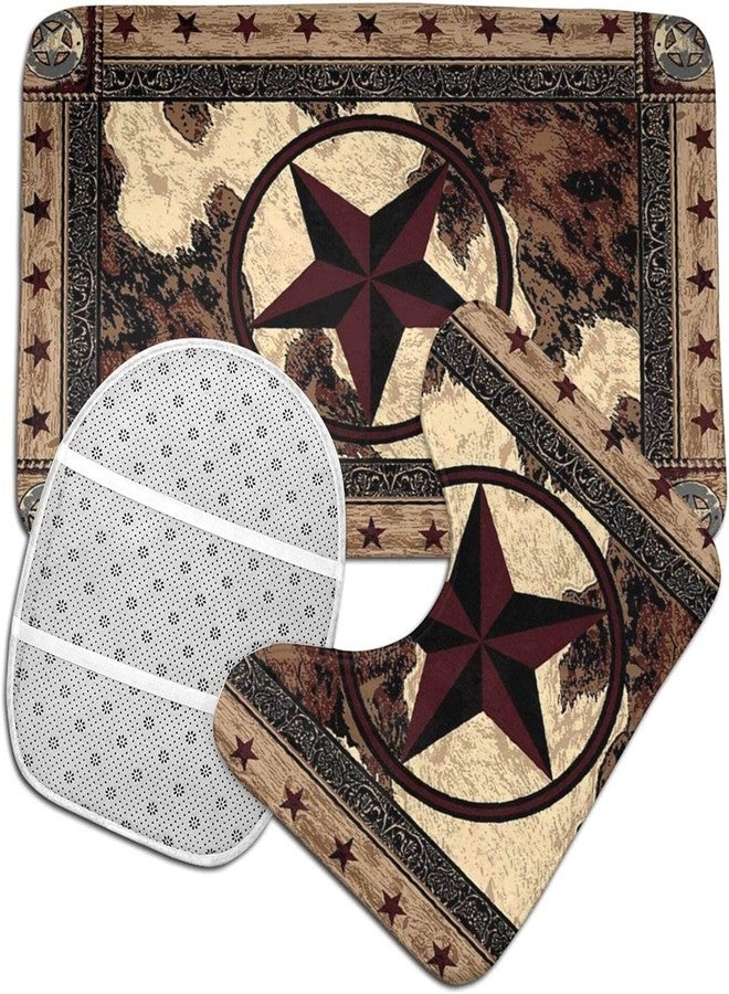 مجموعة سجاد حمام Giwawa Western Texas Star مكونة من 3 قطع مع سجاد حمام غير قابل للانزلاق وغطاء غطاء المرحاض وسجادة مرحاض على شكل حرف U وسجادة حمام ريفية للحمام - Image 4