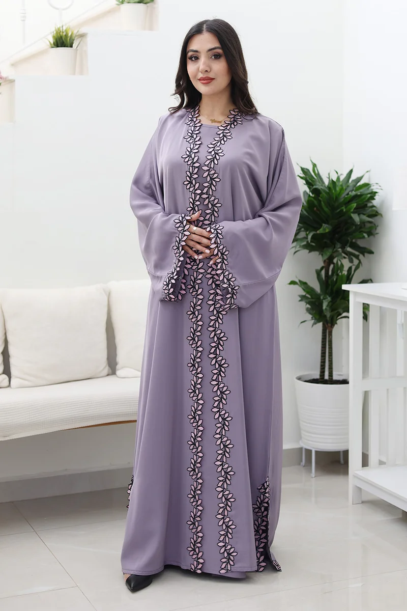 النخبة Lavender Bloom Abaya-Comes with matching inner-2P752