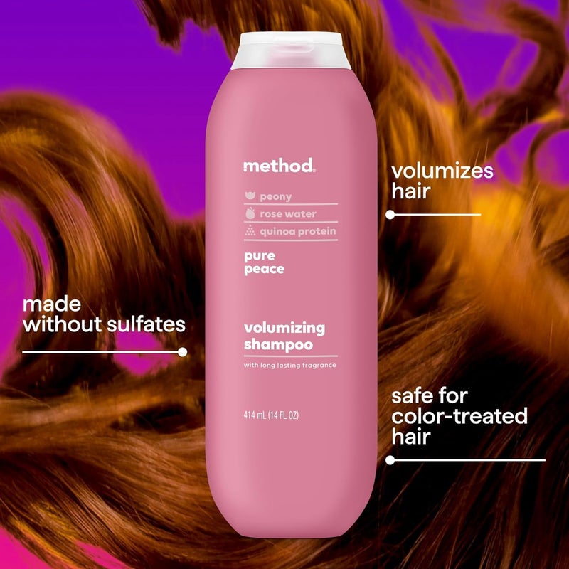 Method Volumizing Shampoo, Pure Peace with Rose, Peony, and Pink Sea Salt Scent Notes, Paraben and Sulfate Free, 14 oz (Pack of 1) - Image 4