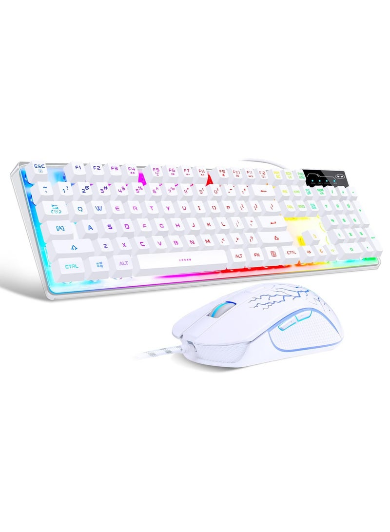 Gaming Keyboard and Mouse Combo – K1 RGB LED Backlit Wired Keyboard with 104 Keys for PC & Laptop (White) - Image 1