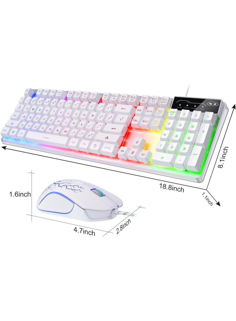 Gaming Keyboard and Mouse Combo – K1 RGB LED Backlit Wired Keyboard with 104 Keys for PC & Laptop (White) - Image 2