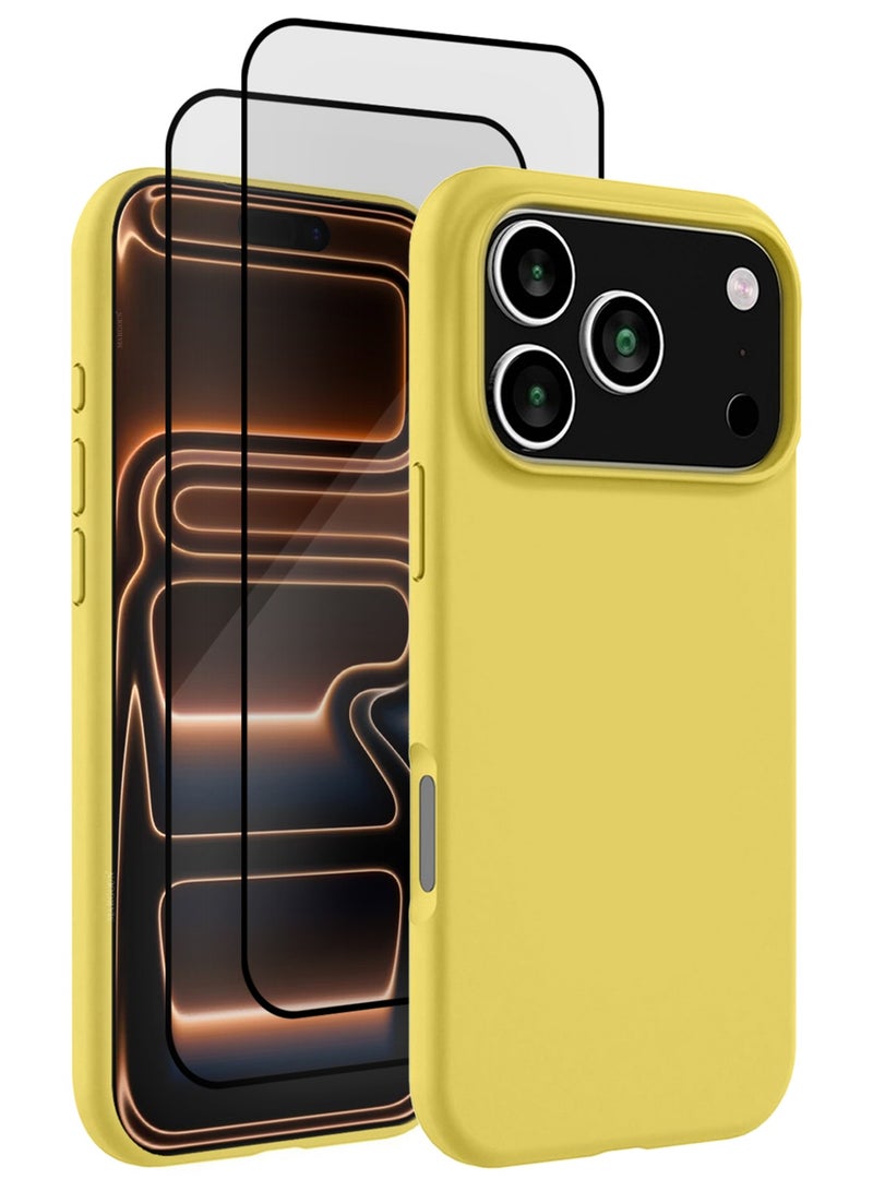 3 Packs Silicone Protective Phone Case for iPhone 17 Pro - Soft Anti-Scratch Microfiber Lining Ultra Slim Drop Protection Phone Cover with Two 3D Screen Protectors - Yellow