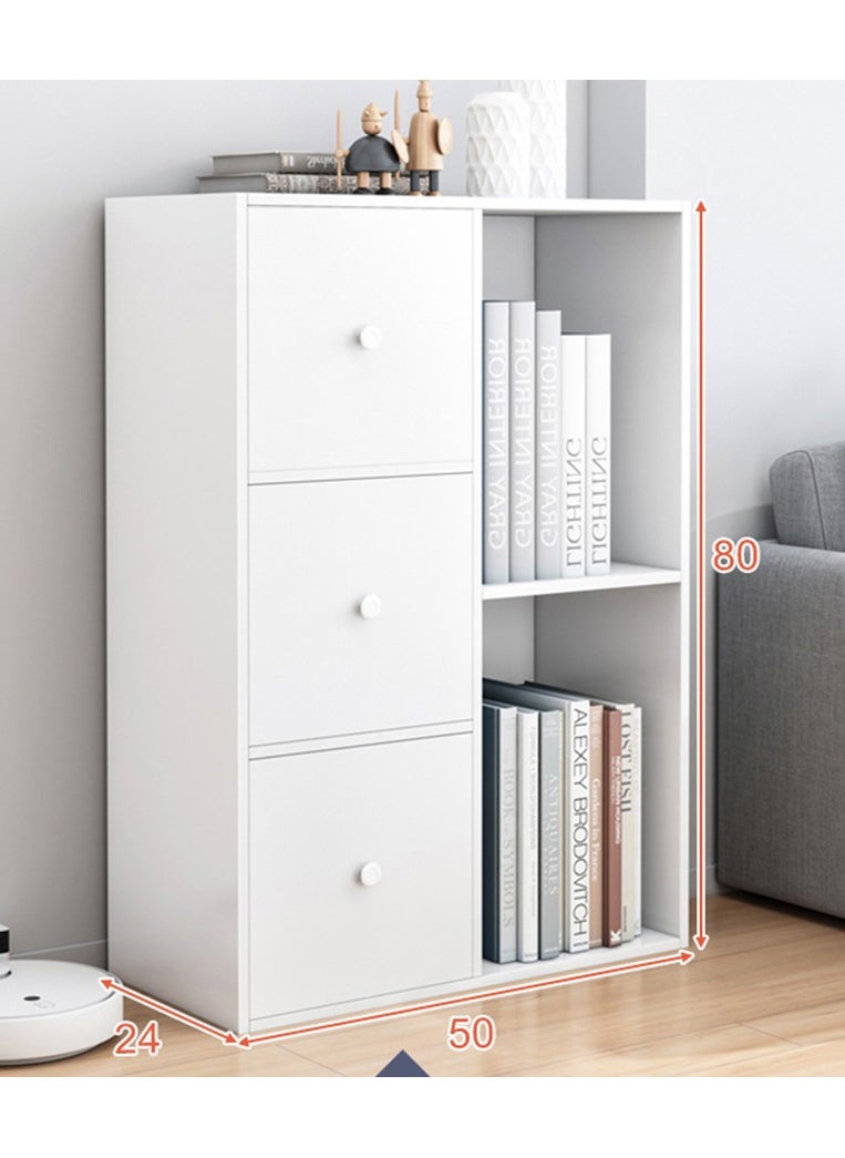XiuWoo - 3 Tier 5 Cube High-Capacity Free-Standing Wood Bookcase Racks, Floor-to-Ceiling Home Storage Cabinets, Multi-Layer Lattice Cabinets, Multipurpose Display Organizer Shelf with Doors for Home Office - Image 1