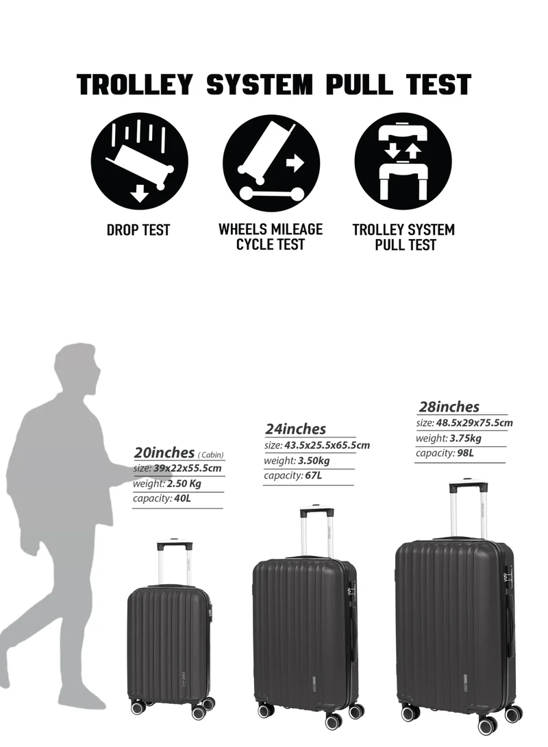 Parajohn L(28 INCH) nner Trolley SuiLarge 28-Inch ABS Material Lightweight Hardshell Luggage Trolley | carrying 3.75kg Durable Hardsided Spitcase Black  | Best Price UAE