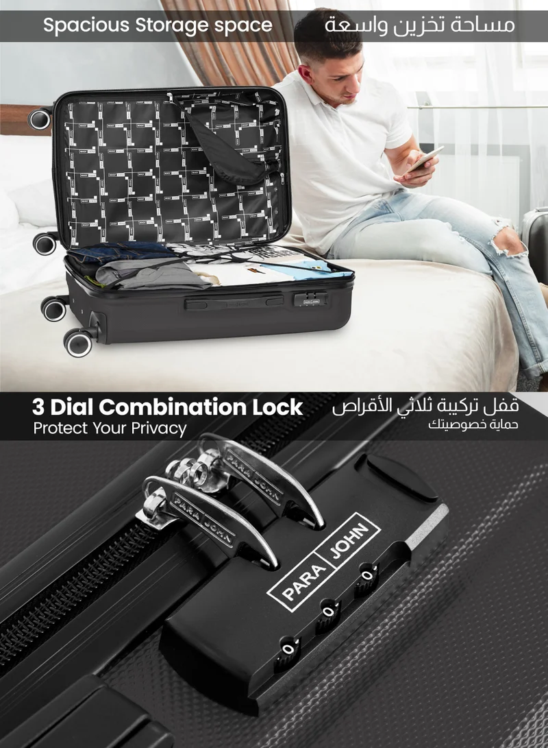Parajohn L(28 INCH) nner Trolley SuiLarge 28-Inch ABS Material Lightweight Hardshell Luggage Trolley | carrying 3.75kg Durable Hardsided Spitcase Black  | Best Price UAE