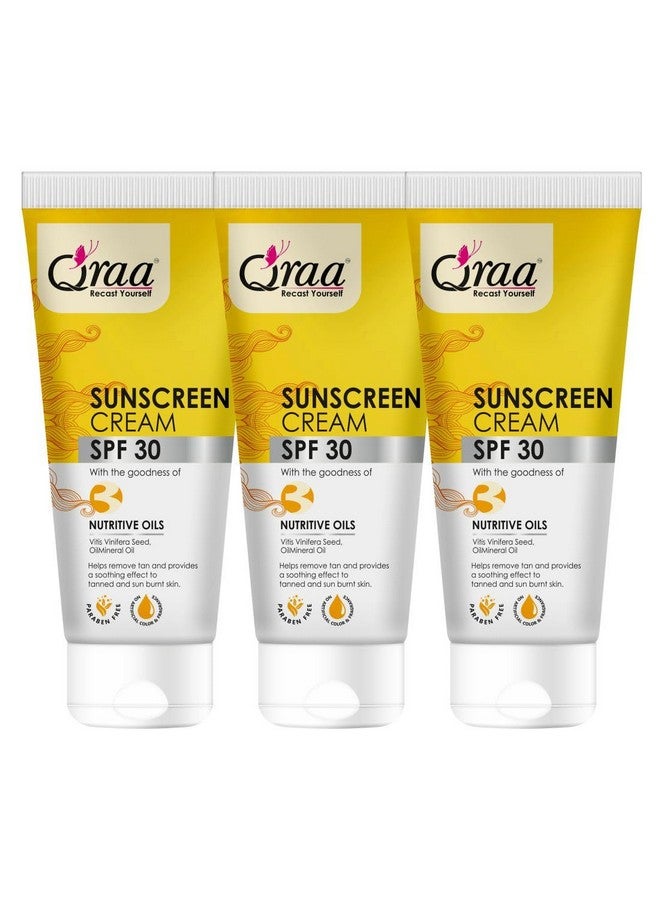 Qraa Sunscreen Spf 30 Pa++++ Sunscreen Cream Spf 30Helps Remove Tanhelps In Sun Burn Pack Of 3 (300Gm 3) - Image 1