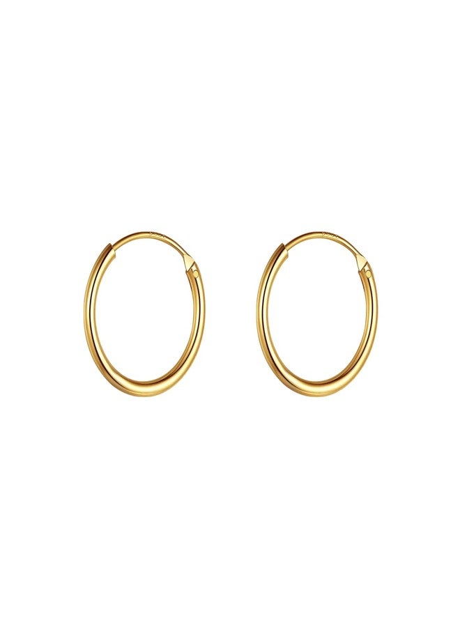 HIGHSPARK 925 Silver Hoop Earrings in Gold Finish | 92.5 Sterling Silver Round Classic Endless Hoops Sizes 10mm to 40mm | Lovely Gift for Men Women Boys & Girls - Gold 10mm - Image 1
