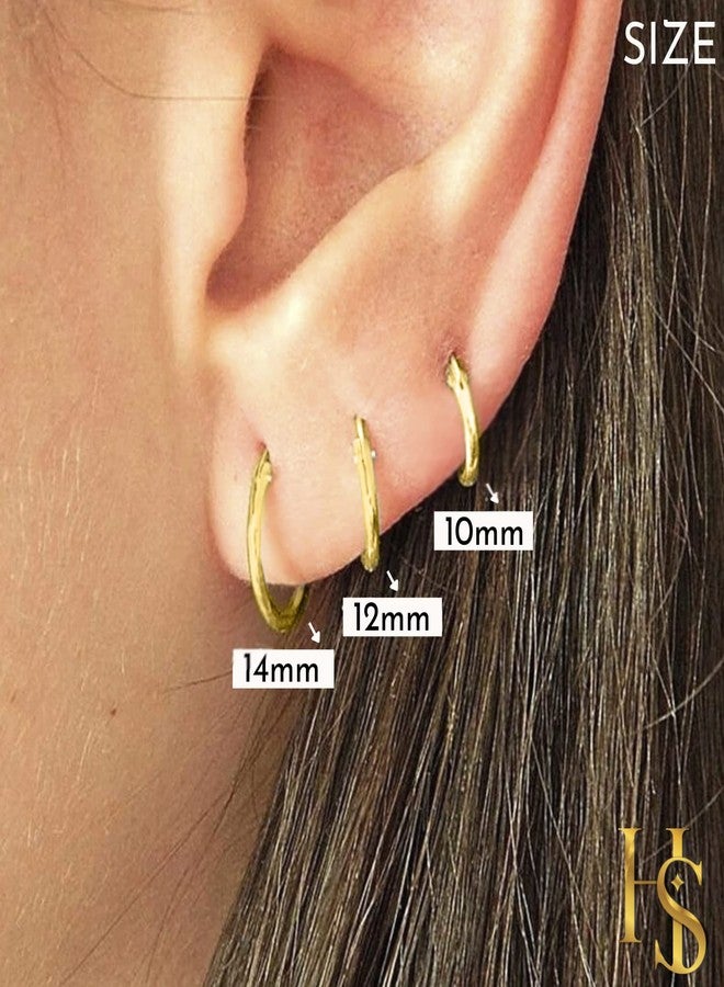 HIGHSPARK 925 Silver Hoop Earrings in Gold Finish | 92.5 Sterling Silver Round Classic Endless Hoops Sizes 10mm to 40mm | Lovely Gift for Men Women Boys & Girls - Gold 10mm - Image 3
