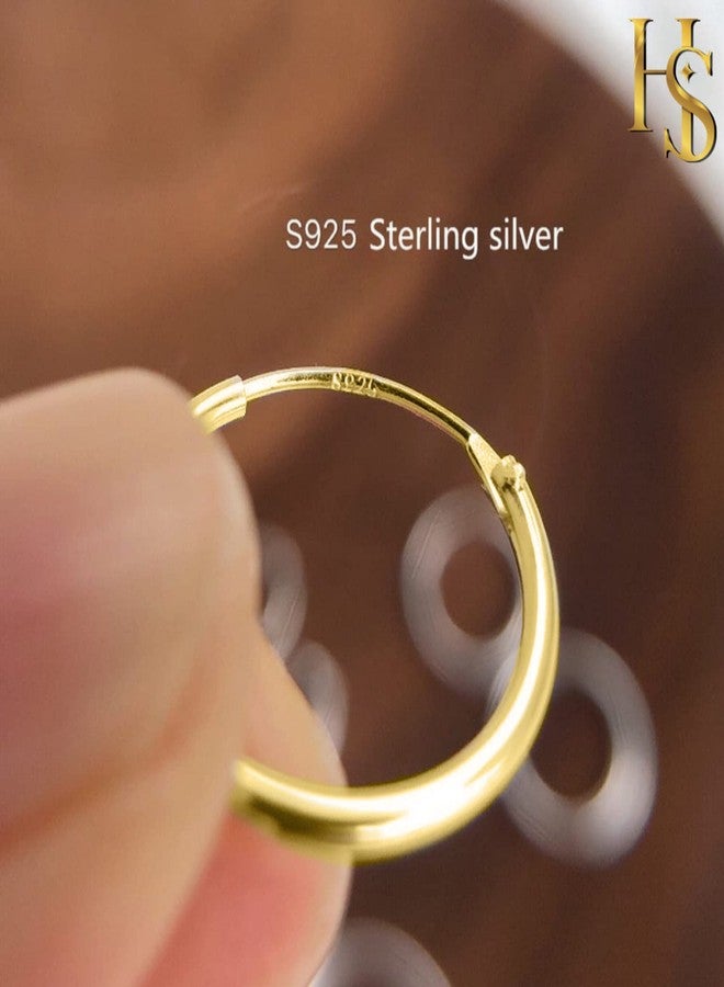 HIGHSPARK 925 Silver Hoop Earrings in Gold Finish | 92.5 Sterling Silver Round Classic Endless Hoops Sizes 10mm to 40mm | Lovely Gift for Men Women Boys & Girls - Gold 10mm - Image 5