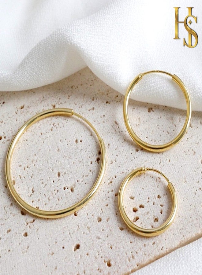 HIGHSPARK 925 Silver Hoop Earrings in Gold Finish | 92.5 Sterling Silver Round Classic Endless Hoops Sizes 10mm to 40mm | Lovely Gift for Men Women Boys & Girls - Gold 10mm - Image 4