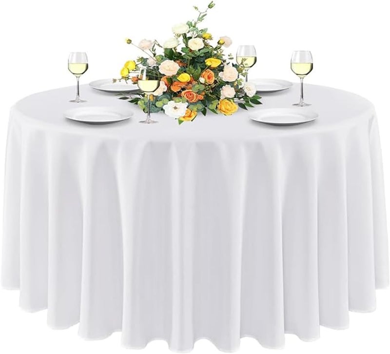 ALANX General purpose design Round Premium Tablecloth Table Covers Round Washable and Wrinkle Resistant Kitchen Dining Table Decorations Polyester Tablecloth ，For Banquet Birthday Parties Wedding Parties (White, 229*229CM) Universal design - Image 1