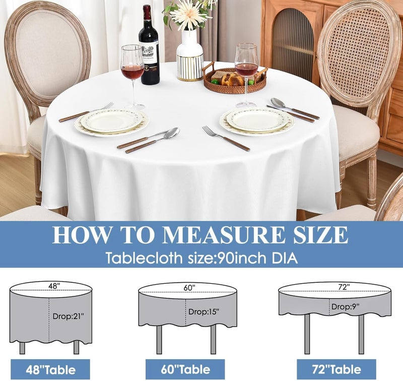 ALANX General purpose design Round Premium Tablecloth Table Covers Round Washable and Wrinkle Resistant Kitchen Dining Table Decorations Polyester Tablecloth ，For Banquet Birthday Parties Wedding Parties (White, 229*229CM) Universal design - Image 2