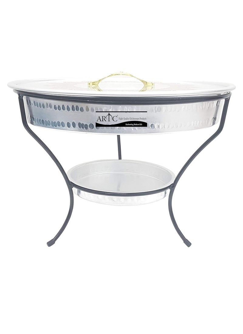 ARTC - ARTC Silver Aluminum Breakfast Buffet Chaffing Dish And Serving Tray With Stand And Acrylic Lid - Image 1