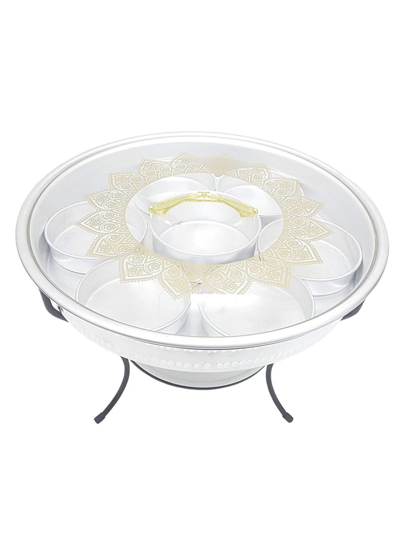 ARTC - ARTC Silver Aluminum Breakfast Buffet Chaffing Dish And Serving Tray With Stand And Acrylic Lid - Image 1