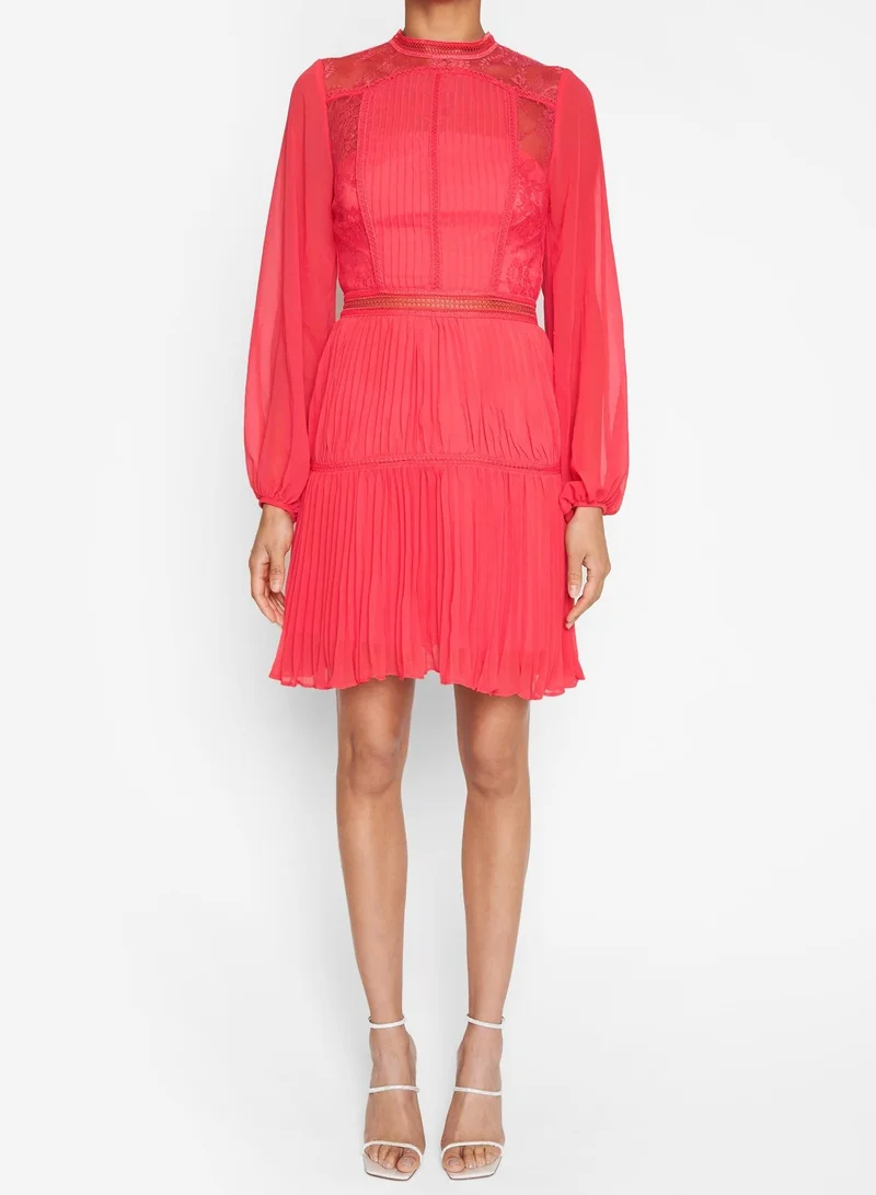 ترو ديكادينس Lena Bright-Rose Lace Pleated Mini Dress