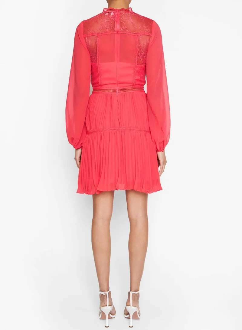 ترو ديكادينس Lena Bright-Rose Lace Pleated Mini Dress