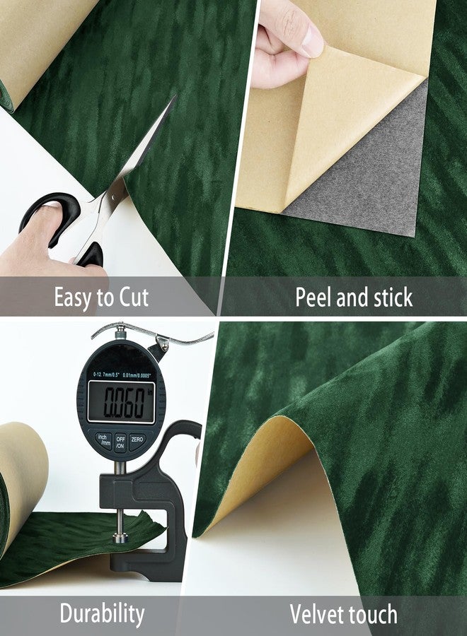WESTICK Green Velvet Textured Wallpaper Peel and Stick Velet Fabric Roll Self Adhesive Felt Drawer Liner Soft Thick Green Contact Paper for Cabinets Jewelry Box Liner DIY Art Crafts 12" x 80" - Image 2