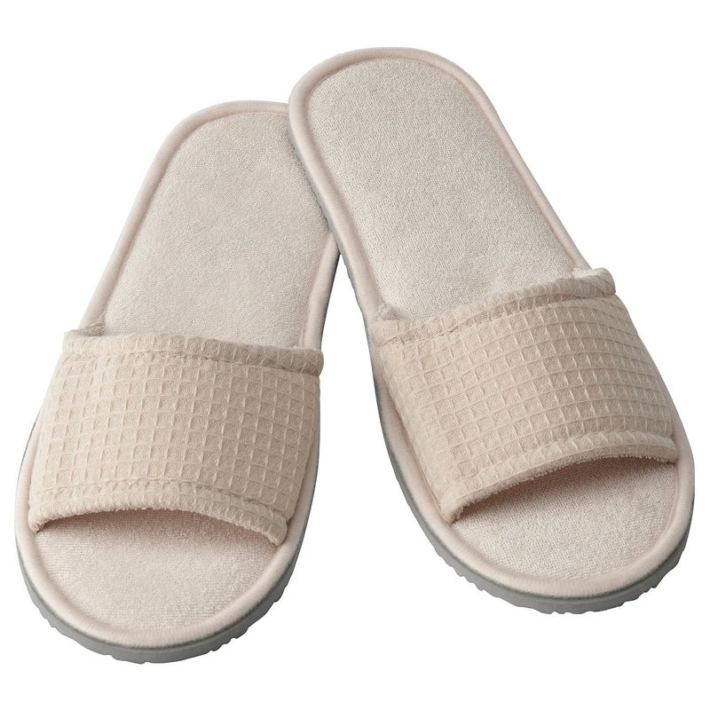 Baitique Open-Toe Waffle-Texture Spa Slippers with Foam Sole, Beige, S/M - Image 1