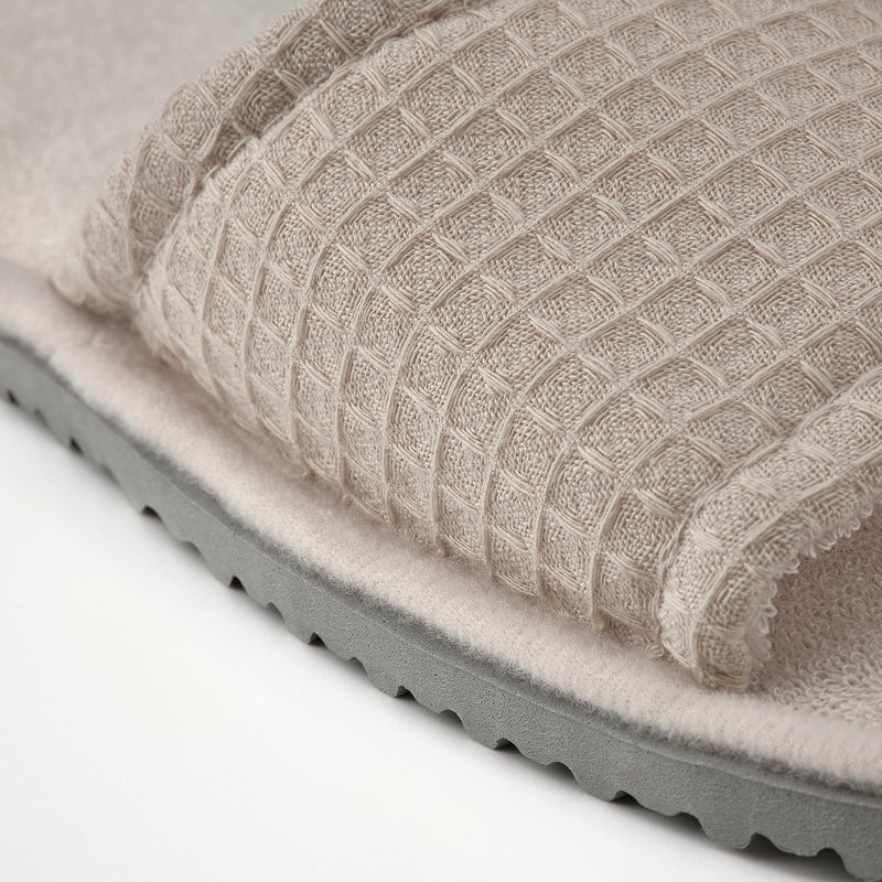 Baitique Open-Toe Waffle-Texture Spa Slippers with Foam Sole, Beige, S/M - Image 3