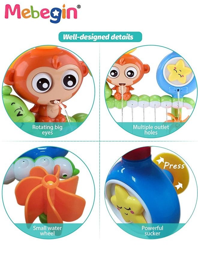 MEBEGIN Creative Bath Toy, Cartoon Monkey Shower Toys Set with DIY Tracks, Waterfall Station Toy with Powerful Suction Cups, Bathroom Toy Suitable for Wall Bathtub, No Sharp Edges and Corners, Ideal Shower Partner to Toddlers, 20*21cm  - Image 5