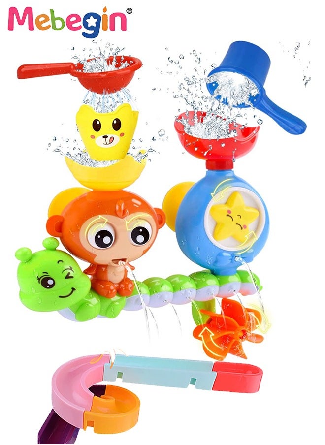 MEBEGIN Creative Bath Toy, Cartoon Monkey Shower Toys Set with DIY Tracks, Waterfall Station Toy with Powerful Suction Cups, Bathroom Toy Suitable for Wall Bathtub, No Sharp Edges and Corners, Ideal Shower Partner to Toddlers, 20*21cm  - Image 1