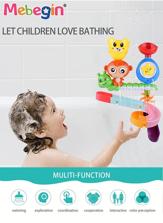 MEBEGIN Creative Bath Toy, Cartoon Monkey Shower Toys Set with DIY Tracks, Waterfall Station Toy with Powerful Suction Cups, Bathroom Toy Suitable for Wall Bathtub, No Sharp Edges and Corners, Ideal Shower Partner to Toddlers, 20*21cm  - Image 2