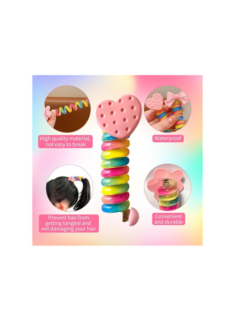 SOLARAE "9 Pcs Colorful Telephone Wire Hair Bands, Bowknot Braided Flower Telephone Cord Hair Ties, Ponytail Holder Phone Cord Spiral Hair Ties for Kids, Thick, Thin, Curly, Straight, Medium Hair " - Image 4