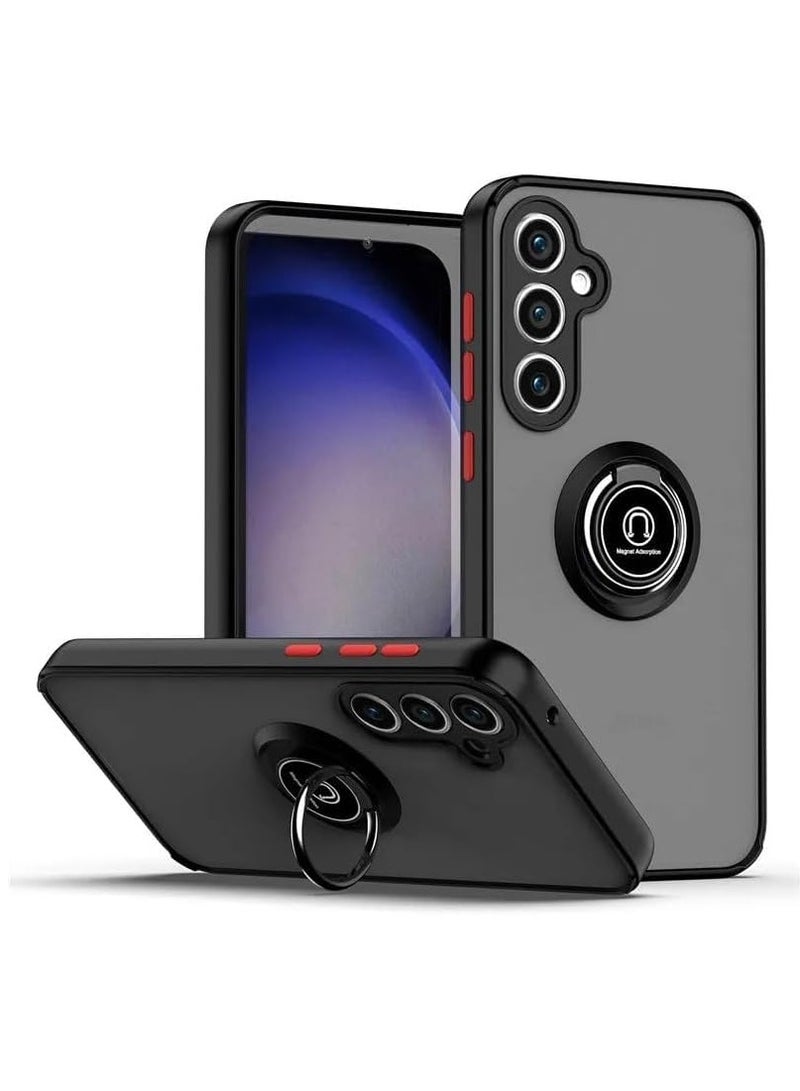 BORTONY Samsung Galaxy A25 Case Cover Metal Ring Holder Grip Kickstand Car Magnetic Mount Case Cover Shockproof Matte Finish Hard Back Bumper Case for Samsung Galaxy A25 - Image 1
