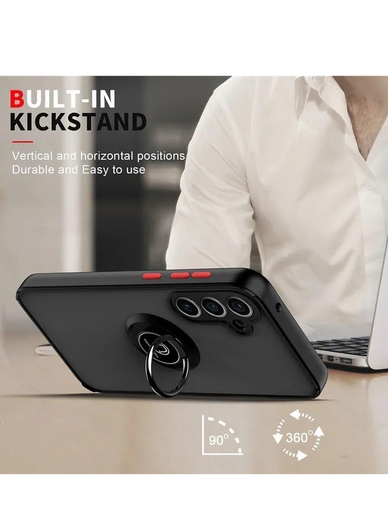 BORTONY Samsung Galaxy A25 Case Cover Metal Ring Holder Grip Kickstand Car Magnetic Mount Case Cover Shockproof Matte Finish Hard Back Bumper Case for Samsung Galaxy A25 - Image 3