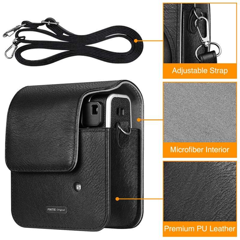 FINTIE Protective Case for Fujifilm Instax Mini 40 Instant Camera - Premium Vegan Leather Bag Cover with Removable Adjustable Strap, Vintage Black - Image 3
