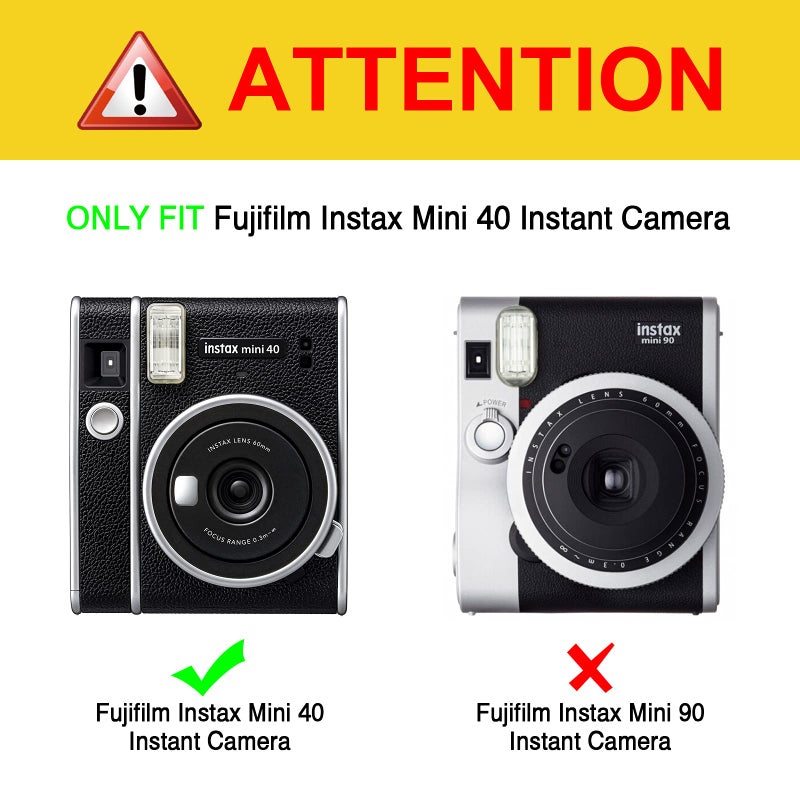 FINTIE Protective Case for Fujifilm Instax Mini 40 Instant Camera - Premium Vegan Leather Bag Cover with Removable Adjustable Strap, Vintage Black - Image 2