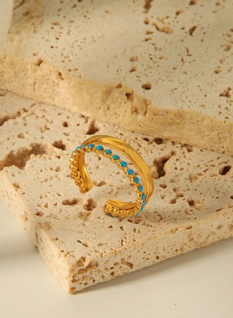 إيكوال خاتم نسائي أنيق من الاستانلس ستيل مطلي باللون الذهبي بمقاس موحد - Image 1