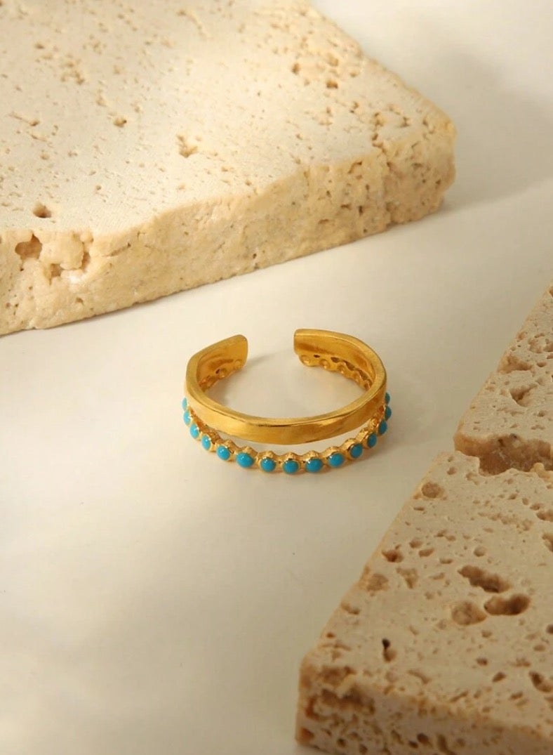 إيكوال خاتم نسائي أنيق من الاستانلس ستيل مطلي باللون الذهبي بمقاس موحد - Image 2