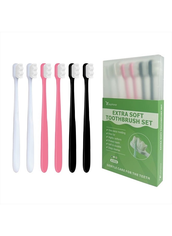 EasyHonor Extra Soft Toothbrush for Sensitive Gums,Micro Fur Manual Toothbrush, 20000 Soft Floss Bristle for Pregnant Women, Elderly, etc. (2black+2white+2pink，All White Bristle)  - Image 1